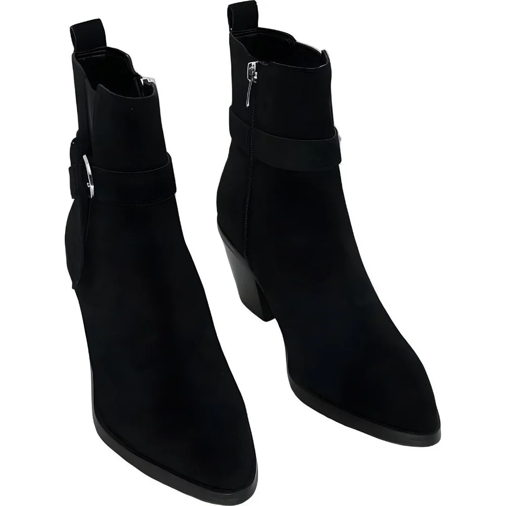 Nine West Lemone Black Suede Block Heel Ankle Booties Women's US 7M - Picture 1 of 6
